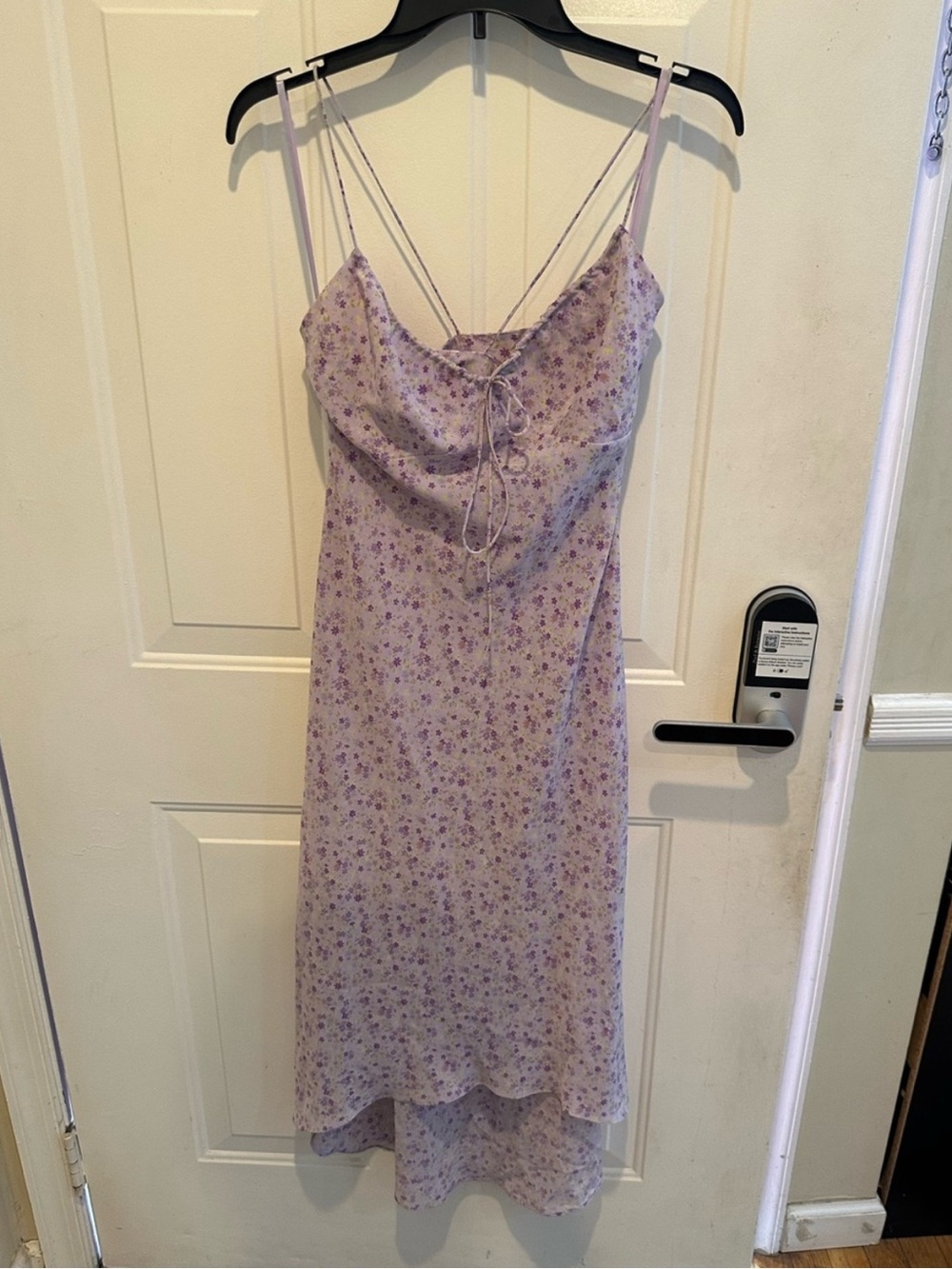 Express Lavender Floral Lace-Up Cowl Midi Dress